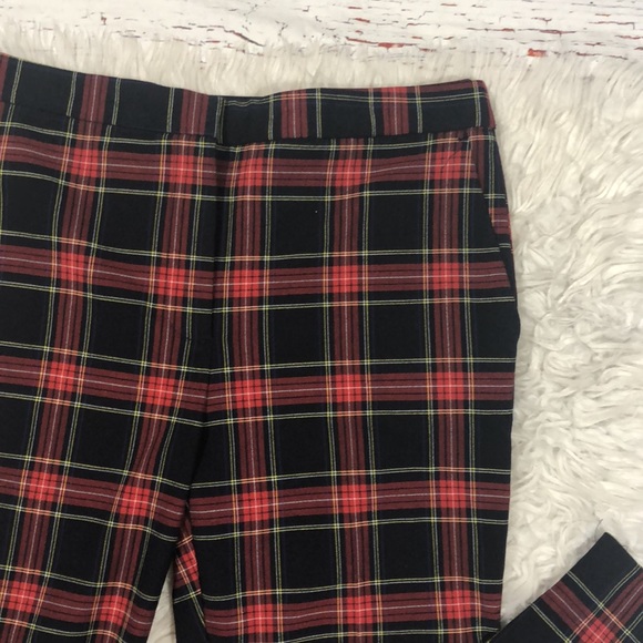 Zara Tartan Plaid Checkered Red High Waisted Elastic Trousers - Picture 9 of 11
